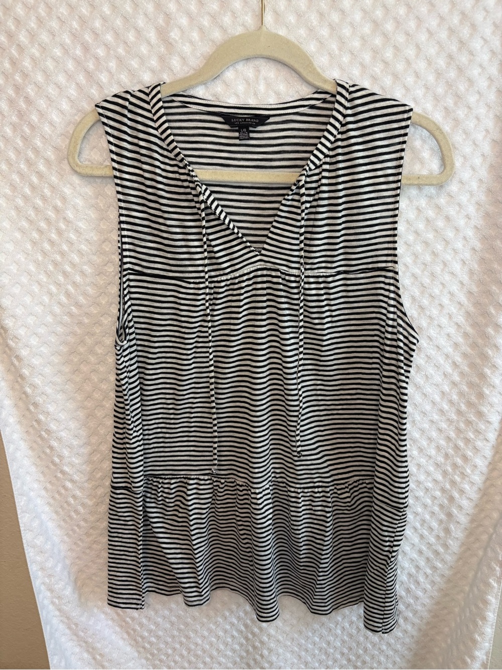 Lucky Brand Black & White Striped Sleeveless Peplum Tank | Women's Large